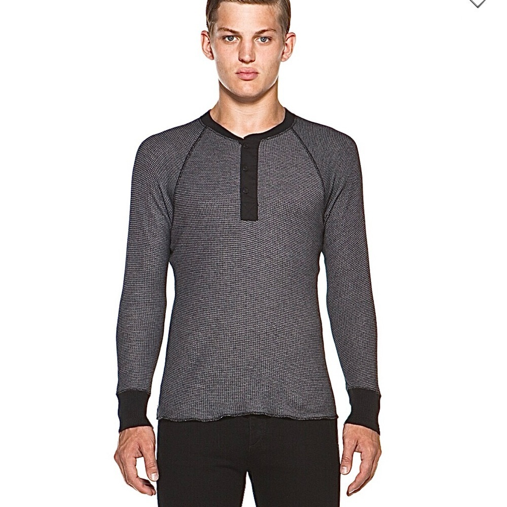 Rag & Bone Raglan Henley Gray Black Mens XL textured contrast stitch long sleeve